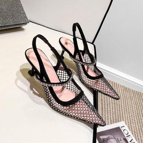 Women&#39;s Mesh Hollow Diamond Pointed Transparent Sandals-BS00829-Veeddydropshipping