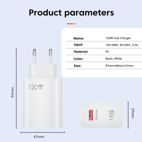 120W Fast Charging Charger Quick Charge QC3.0 for Samsung iPhone Wall Phone Adapter USB Charger-PA00351-Veeddydropshipping