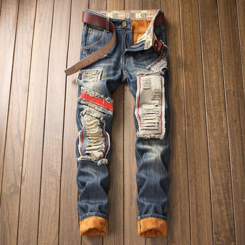 Men High Quality Patchwork Ripped Jeans Distressed Denim Trousers Male-TB01300-Veeddydropshipping