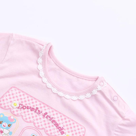 Kids Girl Cartoon Print Embroidered Short T-shirt-TB00924-Veeddydropshipping