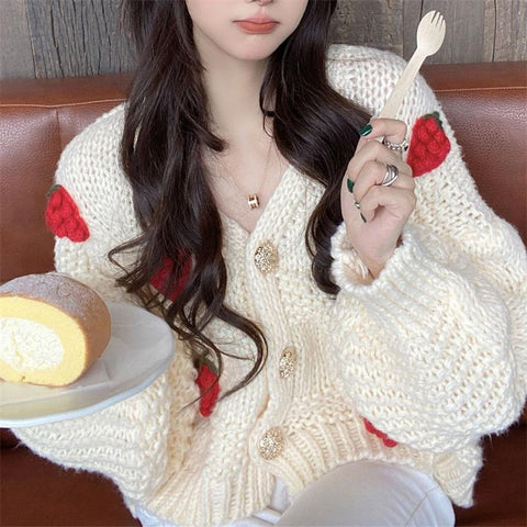 Women Star Embroidered Cardigan V-neck Knitted Sweater-Veeddydropshipping