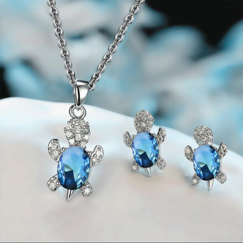 Fashion Simple Crystal Turtle Earrings Necklace Set Women-JW01345--Veeddydropshipping