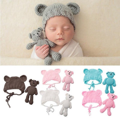 2 Pcs/Set Crochet Hat Bear Photography Props for 0-3 Month Babies Pants-TB00808-Veeddydropshipping