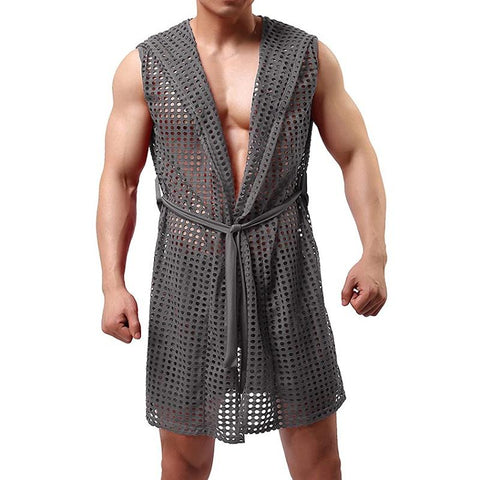 Hooded Sleeveless Robes Bathrobes Mesh See-Through Lingerie Sleepwear-MF01584-Veeddydropshipping