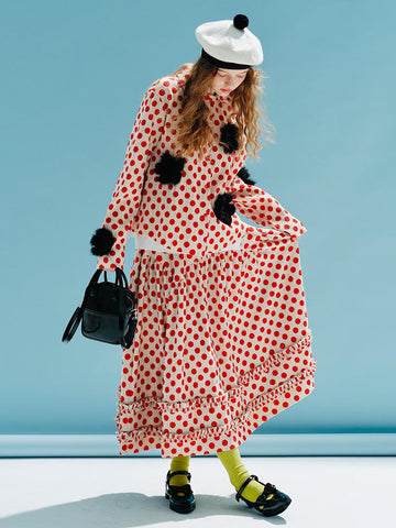 Women polka dot lace skirt elastic waist short pleated lace-WF00458-Veeddydropshipping