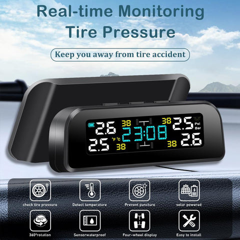 Clock TPMS Car Tire Pressure Alarm Monitor System Wireless Solar-AM00597-Veeddydropshipping