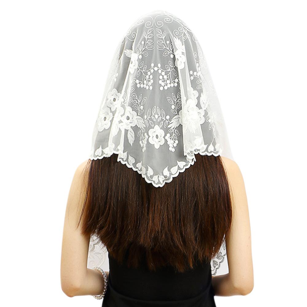 Women Head Covering Scarf Lace Church Veil-WF01466-Veeddydropshipping