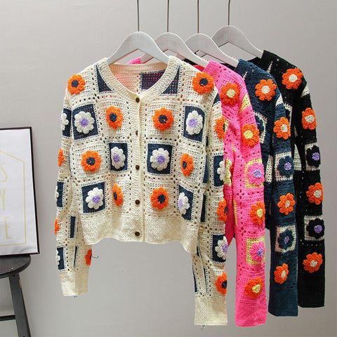 Women Crochet Cardigans Vintage Knitted Sweaters-Veeddydropshipping