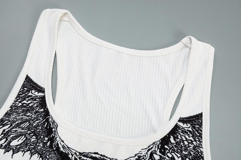 Women Sexy Gothic Punk Style Print White Tank Tops Slim-Veeddydropshipping