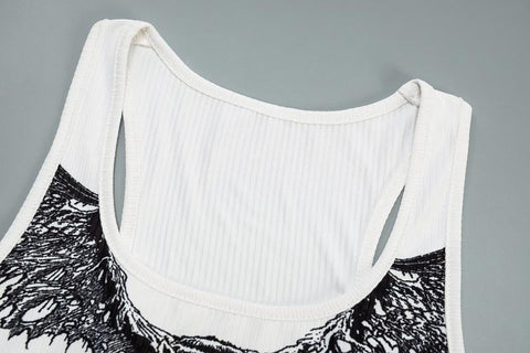 Women Sexy Gothic Punk Style Print White Tank Tops Slim-Veeddydropshipping