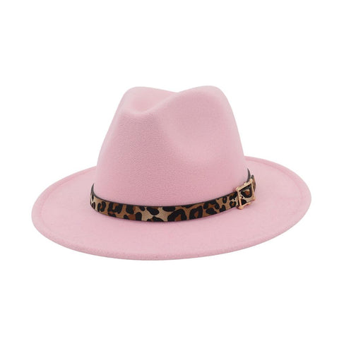 Women Leopard Belt Imitation Woolen Felt Hat-MF00996-Veeddydropshipping