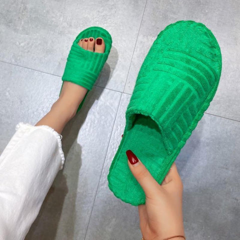 Flat Towel Slippers Thick Soles Wear Fashion Hight Street-BS01135-Veeddydropshipping