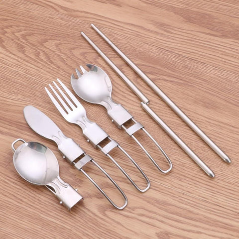 Foldable Camping Spoon Fork Chopstick Flatware Picnic Cutlery Set-OS01295-Veeddydropshipping