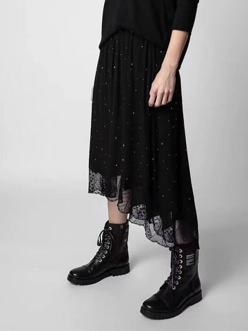 Women Lace Stitching High Waist Midi-WF00414-Veeddydropshipping