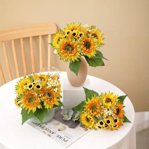 Sunflower Artificial Flowers Silks Bouquet For Wedding-HA00710-Veeddydropshipping