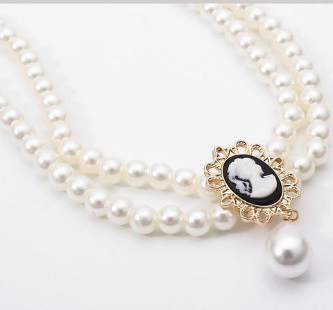 Layered Short Pearl Choker Necklace White Beads Necklace  -JW00173-Veeddydropshipping