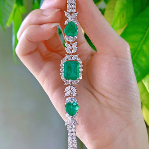 100% 925 Sterling Silver Luxurious Emerald Bracelet Diamond -JW00110-Veeddydropshipping