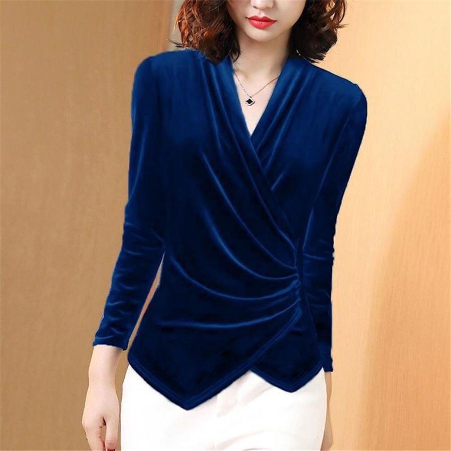 New Women Long Sleeve Velvet T-shirts V-neck Slim-Veeddydropshipping