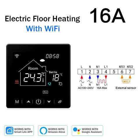 Tuya WiFi Smart Thermostat Touch Screen Electric Floor Heating Cable-TI01048-Veeddydropshipping