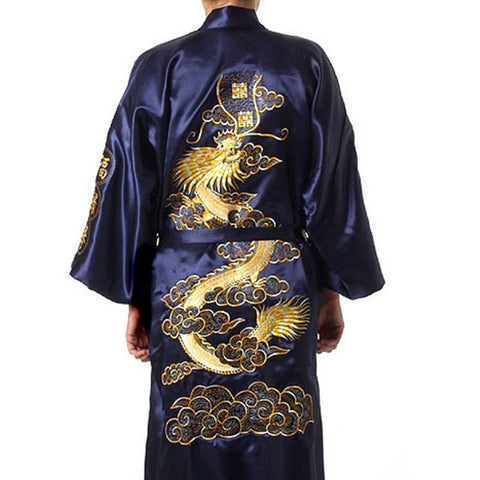 Men&#39;s Satin Silk Robe Embroidery Kimono Bath Gown Dragon-MF01602-Veeddydropshipping