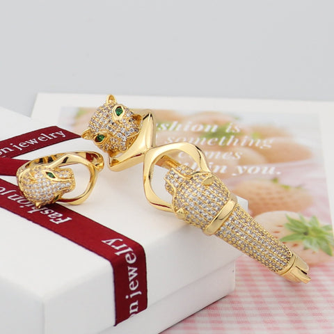 Luxury fashion classic leopard head bracelet with Ring Jewelry Set -JW00190-Veeddydropshipping