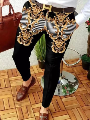 suit pants zipper casual pants retro pattern printing straight-MF00375-Veeddydropshipping