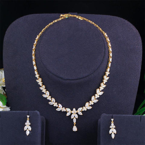 Jewelry Sets  Design Water Drop Cubic Zirconia Luxury Bridal  -JW00373-Veeddydropshipping