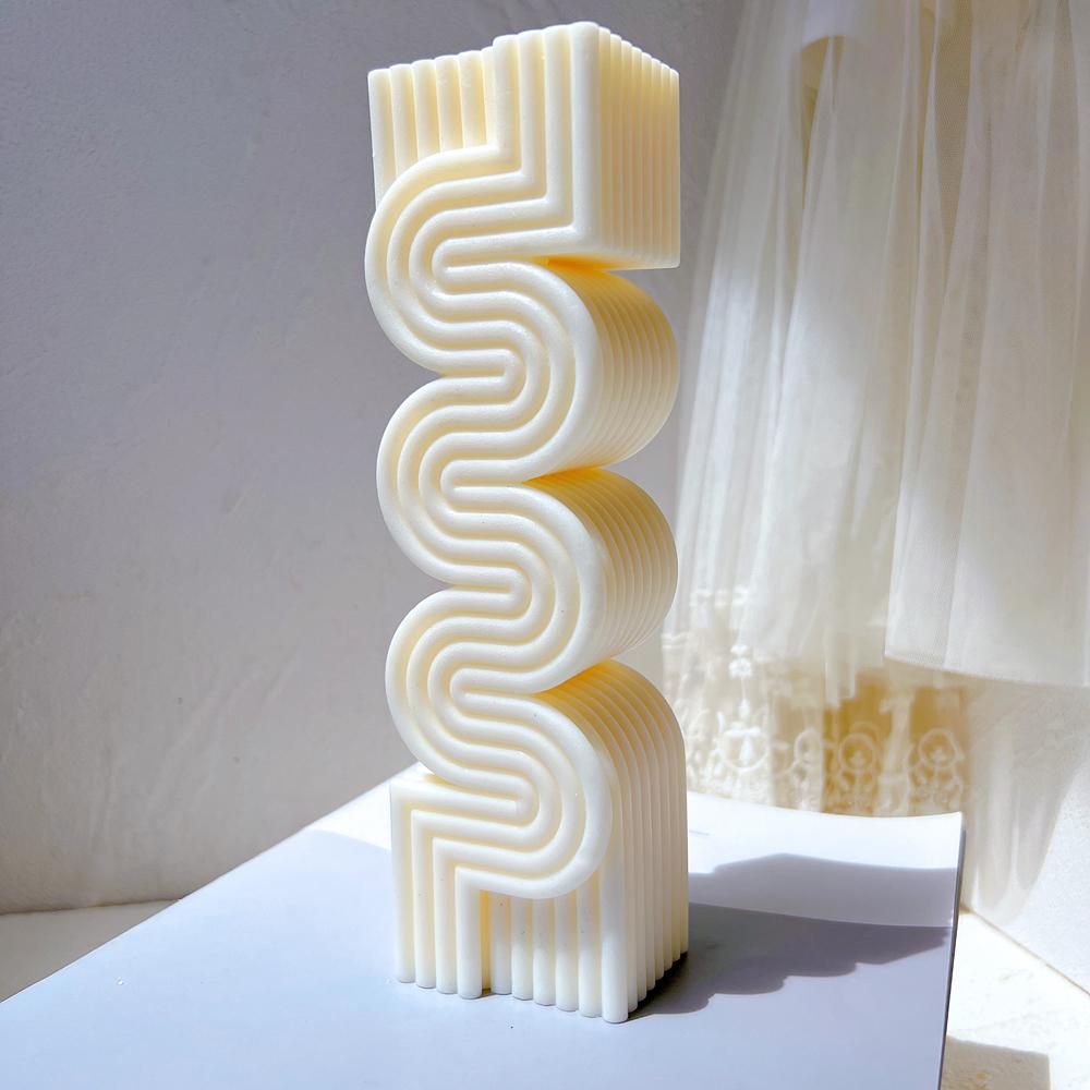 Ribbed Pillar Mould Aesthetic Wave Tall Wax Silicone-HA00052-Veeddydropshipping