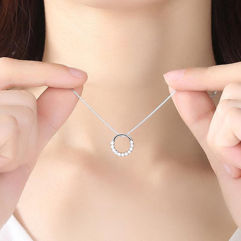 925 Sterling Silver Jewelry Round Zircon Pendants Necklaces -JW01223-Veeddydropshipping