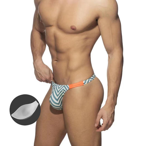Thong Mens With Push Pad Solid Color Stitching Swim Trunks European American -OS00180-Veeddydropshipping