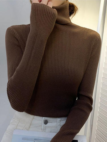 Women Pullover Turtleneck Sweater Autumn Long Sleeve-WF00003-Veeddydropshipping