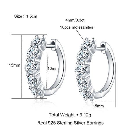 Moissanite 925 Sterling Silver Luxury Huggie Earring-JW00136-Veeddydropshipping