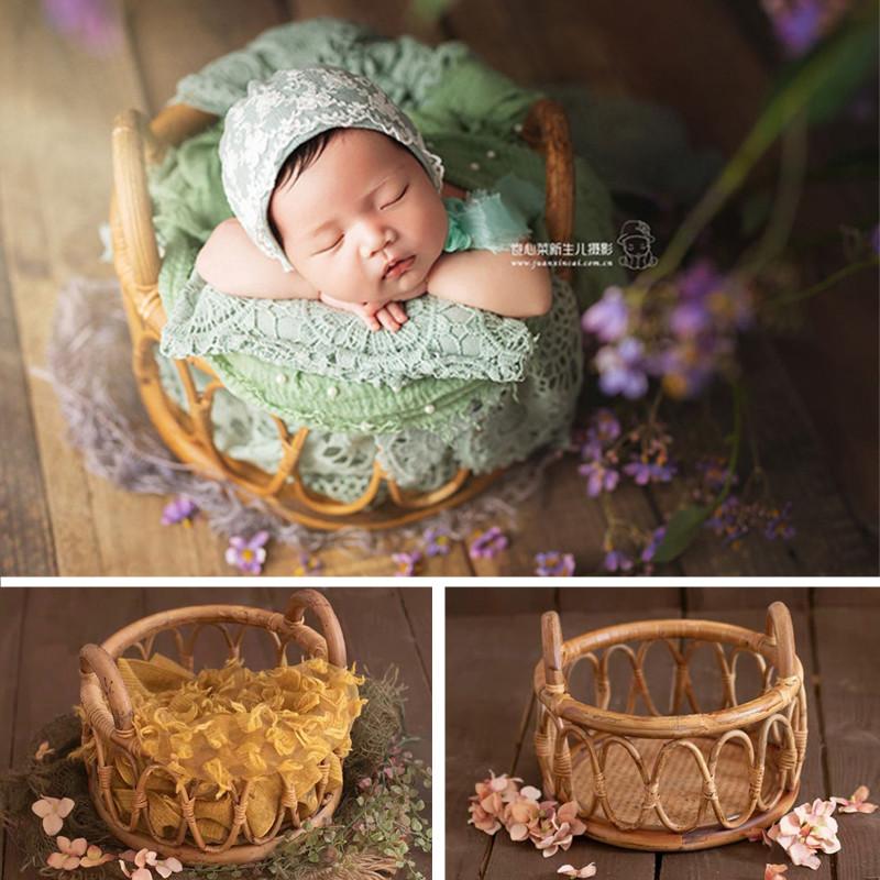 Newborn Photography Props Retro Rattan Round Basket Chair Bebe Photo-TB00766-Veeddydropshipping