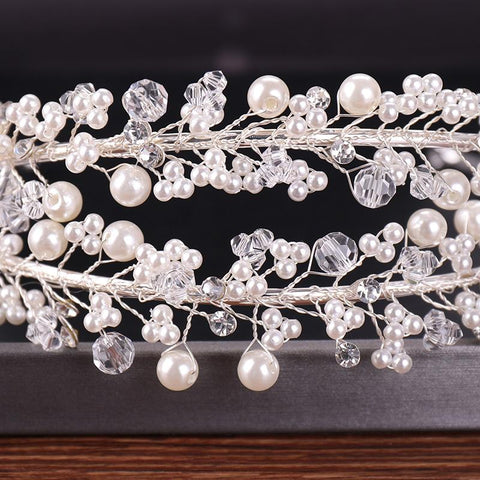 White Pearl Bridal Hairbands Tiaras Wedding Crown Headband  -JW00466-Veeddydropshipping