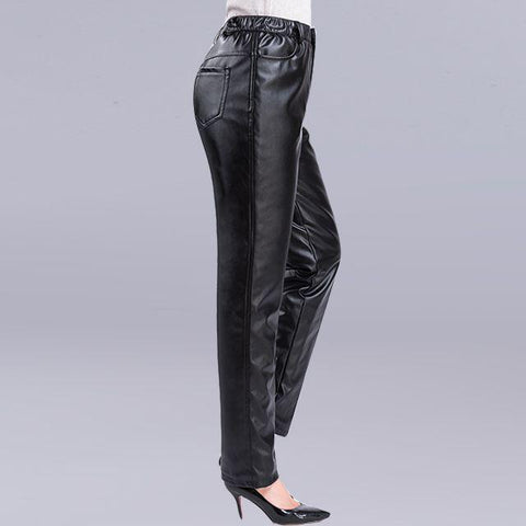 New Faux Leather Elastic Waist Cargo Pants-WF00354-Veeddydropshipping