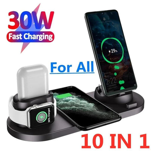 30W 10 in 1 Wireless Charger Stand Pad For iPhone 14 13 12 Apple Watch Qi Fast Charging-PA01038-Veeddydropshipping