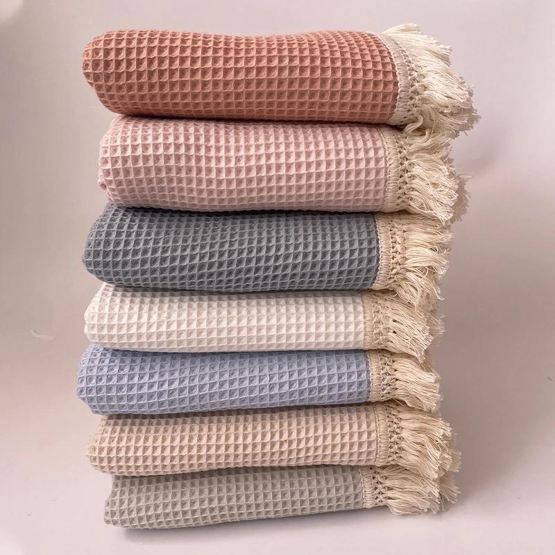 Cotton Waffle Baby Swaddle Blankets Tassel Newborn Receiving Blanket-TB00696-Veeddydropshipping