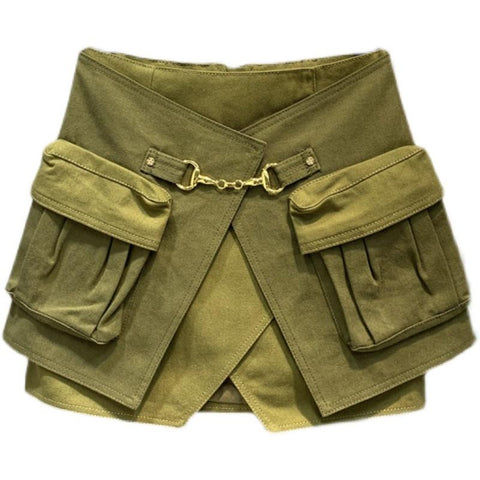 Cargo Denim Skirt Women A-line Skirt-WF00586-Veeddydropshipping