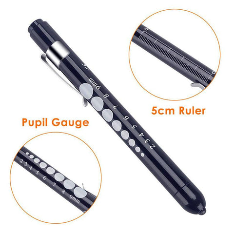 1PCS Reusable LED Medical Penlight Flashlight With Pupil Gauge Pocket Clip-TI00782-Veeddydropshipping