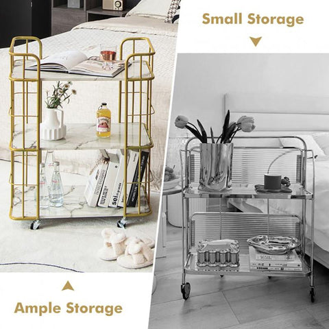 Gold Rolling Bar Cart Kitchen Island Table-HA01682-Veeddydropshipping