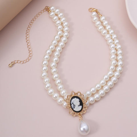 Layered Short Pearl Choker Necklace White Beads Necklace  -JW00173-Veeddydropshipping