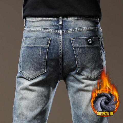 Flannel Stretch Jeans Mens Winter Quality Famous-MF00506-Veeddydropshipping