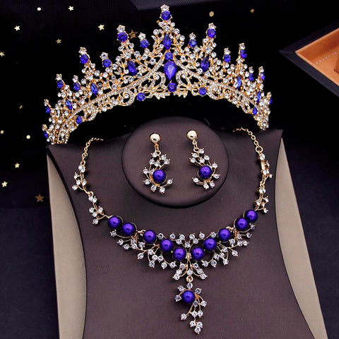 lBridal Jewelry Set  Tiaras Earrings Choker Pearls Necklace  -JW00293-Veeddydropshipping
