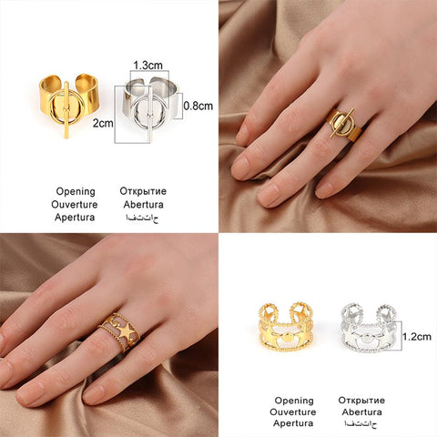 Stainless Steel Ring  Wide Ring with Circle Rings Chain Ring-JW01394-Veeddydropshipping
