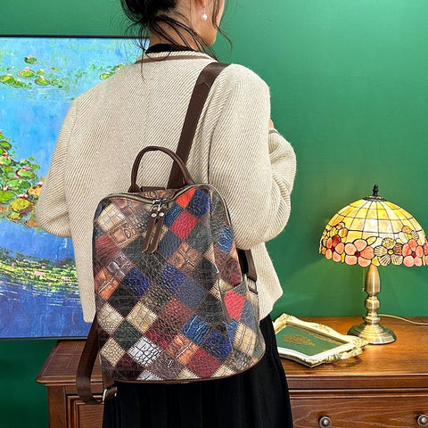 Leather Rucksack Women&#39;s Knapsack Travel Backpacks Shoulder School-BS00053-Veeddydropshipping