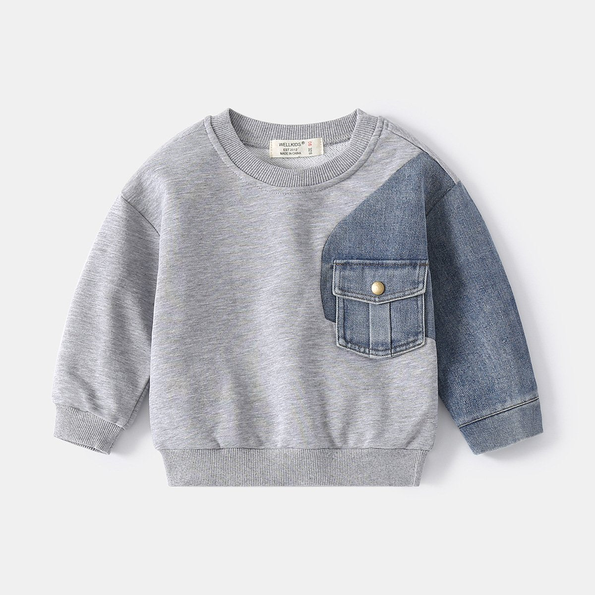 Boys Denim Sweatshirt Kids Stitching Sleeved Loose Sweater-Veeddydropshipping