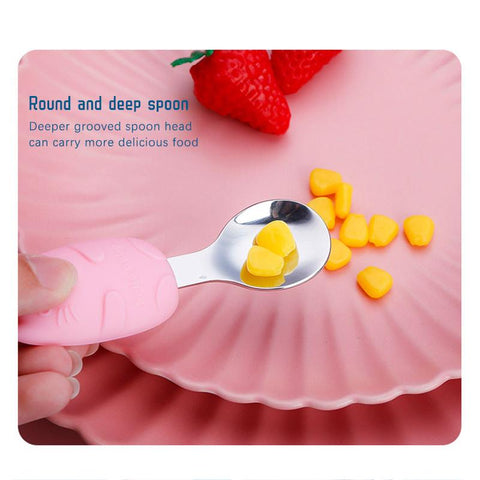 Silicone Baby Spoon Forks Set Cartoon Cat Shaped Dishes for Baby-TB00720-Veeddydropshipping