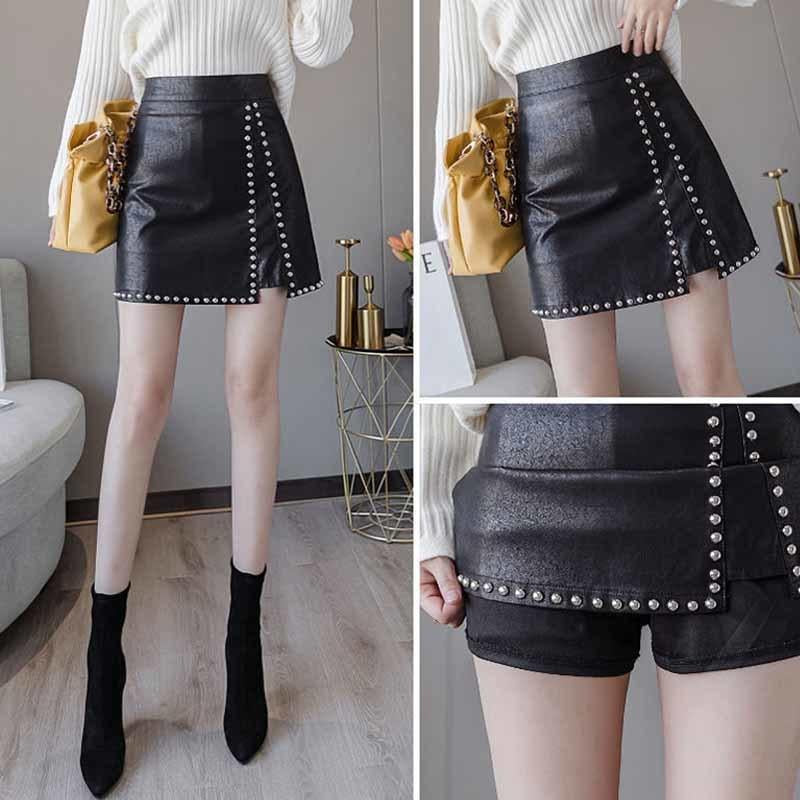 Women Studded Pu Leather Skirt-Veeddydropshipping