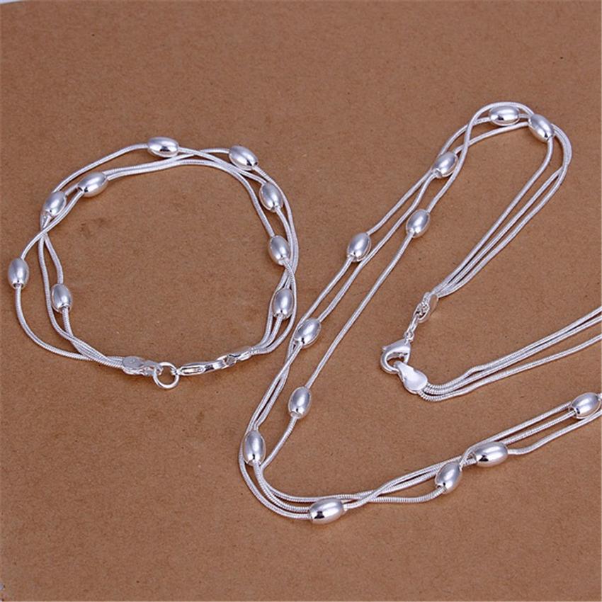 beads 925 Sterling Silver Bracelet necklace Jewelry set  -JW00212-Veeddydropshipping