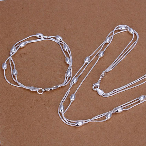 beads 925 Sterling Silver Bracelet necklace Jewelry set  -JW00212-Veeddydropshipping